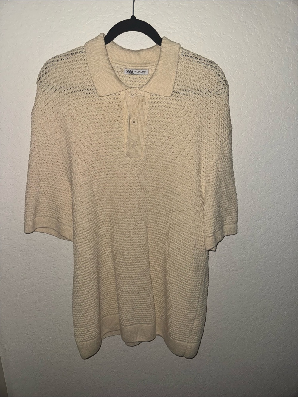 Zara Cream Knit Polo Sweater for Men